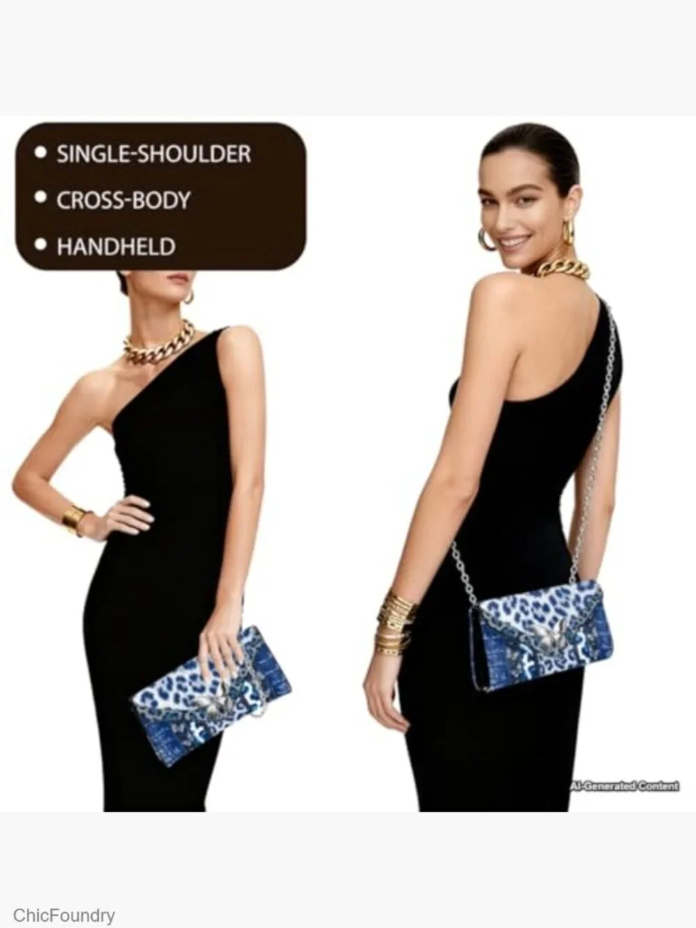 Leather Clutch Purse for Women with Chain, Formal Evening Bag Crossbody Handbag